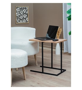 Çam Ahşap Tablalı Metal Ayaklı C Sehpa 50 x 35 cm