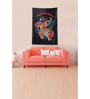 Siyah İndependent Leopar Leke Tutmaz Kadife Kumaş Duvar Örtüsü Duvar Halısı Tapestry (Siyah - Turuncu)