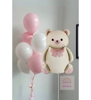 Krem Pembe Ayıcık Folyo Balon & 10’lu Pembe Beyaz Balon Seti