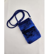 Saks Mavi, Pullu, Handmade, Kadın Telefon Çantası