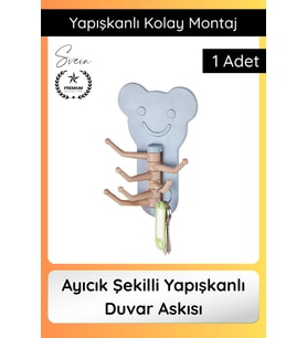 #Askı Sevimli Ayıcık Şekilli Yapışkanlı Duvar Askısı Organizer Çok Amaçlı Fonksiyonel Pratik