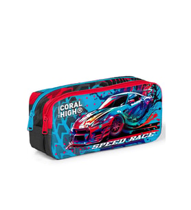 Coral High Kids Gri Mavi Yarış Arabası Desenli İki Bölmeli Kalem Çantası 12085