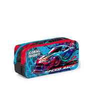 Coral High Kids Gri Mavi Yarış Arabası Desenli İki Bölmeli Kalem Çantası 12085