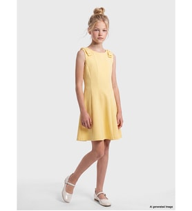 LCW Kids Sarı Fiyonk Detaylı Kız Çocuk Elbise