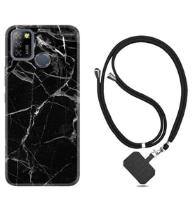 INFINIX Smart 4 5 6 Zero 8 S5 Pro Kılıf Boyun Askılı Silikon Fragile Black Mermer 1378
