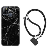 INFINIX Smart 4 5 6 Zero 8 S5 Pro Kılıf Boyun Askılı Silikon Fragile Black Mermer 1378