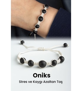 Oniks Doğal Taş Küre Kesim 8mm Makrome Bileklik