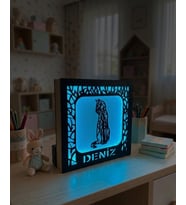 Kişiye Özel İsimli Geometrik Kedi Tasarımlı Ahşap LED Gece Lambası - 14x14 cm