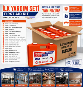 İlk Yardım Çantası Full Set – 10 Adet Toplu Paket, İş Yeri, Fabrika, Ofis ve Araç İçin (10 Adet)