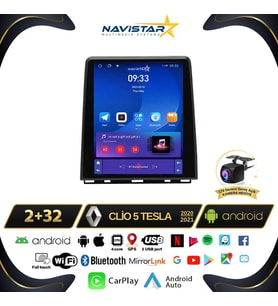 Renault Clio 5 Tesla 2020-2021 Model 2GB + 32GB Kablosuz Carplay Navigasyon Multimedya Sistemi