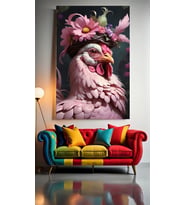 PEMBE HOROZ V1 Ev Duvar Salon Güzellik Salonu Ofis Dükkan Dekarasyon Kanvas Tablo (Çok Renkli)