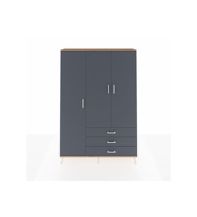 Arges Gardrop 6 Raflı 3 Çekmeceli Tek Askılı 132x30x195 Çam-Antrasit