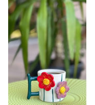 2 Çiçekli Renkli Fincan Kupa Mug Altlıgı İle (Karışık)