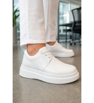Ornex Erkek Deri Görünümlü Bağcıklı Casual Sneaker Klasik Günlük Ayakkabı - Beyaz
