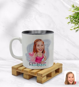 BK Gift Kişiye Özel O Bir Çiçek Karikatürlü İçi Siyah Renkli Kupa Bardak Model 1