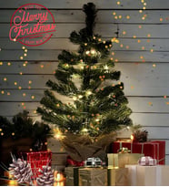 Işıklı Yılbaşı Çam Ağacı Kütük Tabanlı Jüt Ipli Masaüstü Yeni Yıl Noel Ağacı