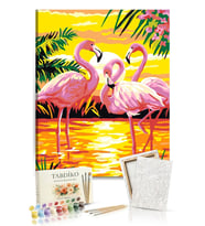 Sayılarla Boyama Seti 40 x 50 cm Tuval Şasesine Gerili Flamingo Ailesi