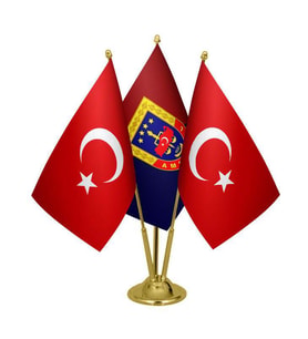 Masa Üstü Jandarma Bayrağı Türk Bayrağı Üçlü Pirinç Direk Masa Bayrak Seti