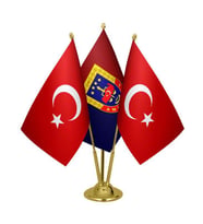 Masa Üstü Jandarma Bayrağı Türk Bayrağı Üçlü Pirinç Direk Masa Bayrak Seti