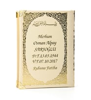 50 ADET - İsim Baskılı Ciltli Yasin Kitabı - Çanta Boy - Bej - 128 Sayfa - Mevlit Hediyeliği