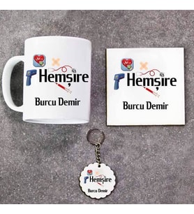 Hemşirelere Kupa Bardak Altlık ve Anahtarlık Hediye Seti (Model 1)