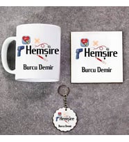 Hemşirelere Kupa Bardak Altlık ve Anahtarlık Hediye Seti (Model 1)