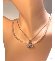 Pembe Kristal Kolye Seti (Pudra Pembe)