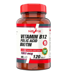 Nevfix Vitamin B12 Folic Acid Biotin 1000 Mcg 120 Tablet (Renksiz)