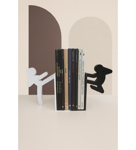 ToDekora Kung Fu Figürlü Kitap Tutucu Eğlenceli Dekoratif Kitaplık Aksesuarı Masa Üstü Dekor (Beyaz-Siyah)