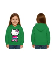 Unisex hello kity  Baskılı Çocuk Swaetshirt  Baskılı Kapüşonlu 3 İplik Şardonlu (Yeşil)