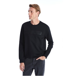 LCWAIKIKI Classic Siyah Bisiklet Yaka Uzun Kollu Baskılı Erkek Sweatshirt