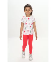 Toontoy Kız Çocuk Çiçek Baskılı Kaprili Takım (Nar Çiçeği)