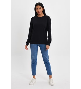 Kadın Bisiklet Yaka Rahat Kalıp 3 iplik Kalın Sweatshirt SPR24SWK-36 (Siyah)