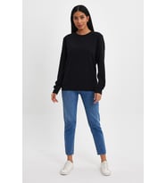 Kadın Bisiklet Yaka Rahat Kalıp 3 iplik Kalın Sweatshirt SPR24SWK-36 (Siyah)