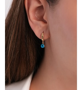 Debora Jewelry 14 Ayar Altın Nazar Boncuklu Halka Küpe