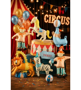 Sirk Temalı 6lı Folyo Balon Seti Palyaço Aslan Zebra Çocuk Parti Süsü Dekoru