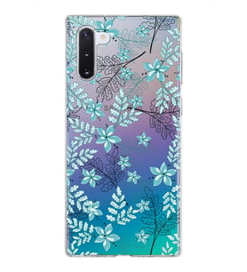 Samsung Galaxy Note 10 Kapak Floral Su Yeşili Tasarımlı Şeffaf Silikon Kılıf