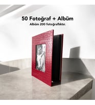 200 Fotoğraf Kapasiteli Bordo Albüm + 50 Fotoğraf Baskısı - 10x15 cm