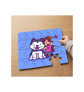Köpek ve Sevimli Kız Tasarımlı 24 Parça Ahşap Çocuk Puzzle MPK0386
