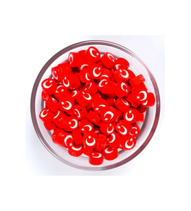 100 Adet Fimo Türk Bayrağı Boncuk - 1. Kalite - Ay Yıldız Boncuk - 23 Nisan