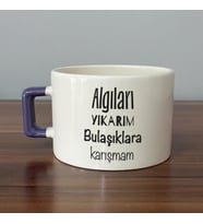 Algıları Yıkarım Bulaşıklara Karışmam Baskılı Mor Kulplu C Fincan