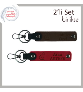 Kedili Kupa, Defter, Anahtarlık Kombinine Uygun, İsme Özel Deri Hediye, Koyu Kahve-Kırmızı
