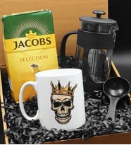 Özel Tasarımlı Kral Tacı Kuru Kafa Kupa & French Press & 250 Gram Jacobs Selection Filtre Kahve Hediye Seti