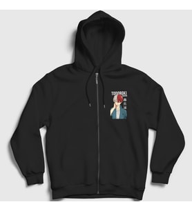 Presmono Unisex Siyah Shotou Anime Boku No Hero Academia Fermuarlı Kapüşonlu Sweatshirt 129158tt