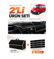 FORD TRANSİT 1 (1986-1994) Uyumlu Torpido Örtüsü + Tay Tüyü Bagaj Çantası + Sticker Seti - Siyah Bej