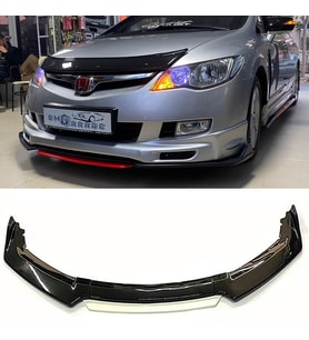 Honda Civic FD6 Beyaz Renkli Şeritli Dilli Ön Lip 4 Prç Parlak Siyah ABS
