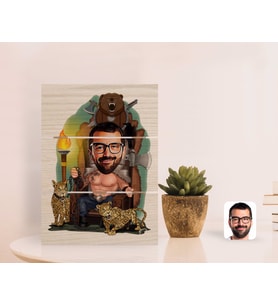 BK Gift Kişiye Özel Viking Karikatürlü Otantik Masaüstü Ahşap Palet Çerçeve-1 (Beyaz)