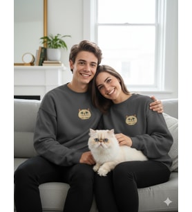 İran Kedisi Desenli Sevgili Sweatshirt – Unisex Çift Kombini (Gri)