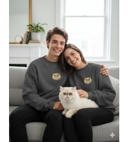 İran Kedisi Desenli Sevgili Sweatshirt – Unisex Çift Kombini (Gri)