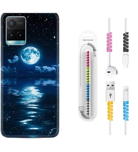 Vivo Y11S Y21S Y20 Y20S Y70 Kılıf Kablo Koruma Spiral Silikon Night Moon 1133